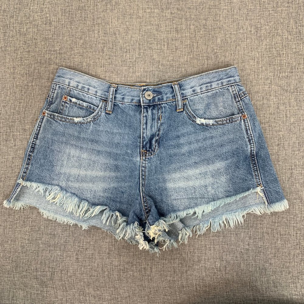 Vanilla Star Festival Short Jean Shorts 100% Cotton W/ Fringe Distressed Size‎ 7